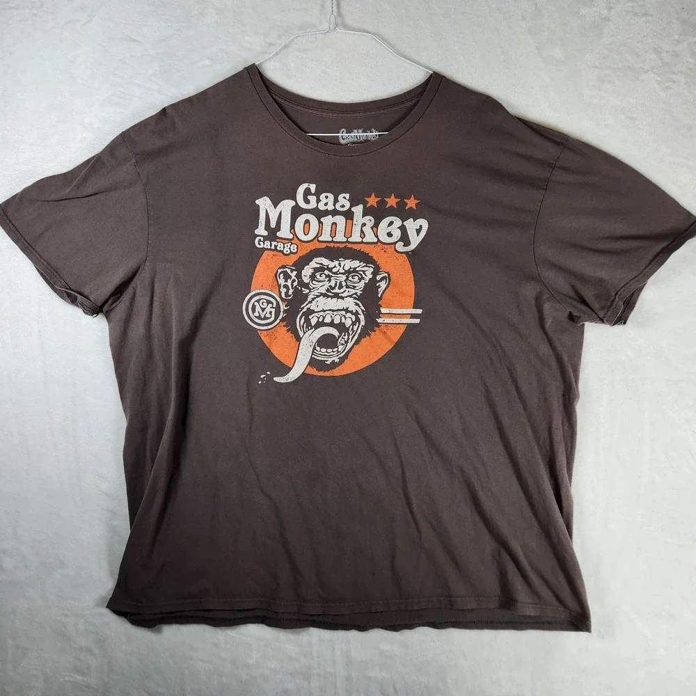 Gas Monkey Garage T-Shirt Mens 2XL Brown Graphic Print Cotton Tee